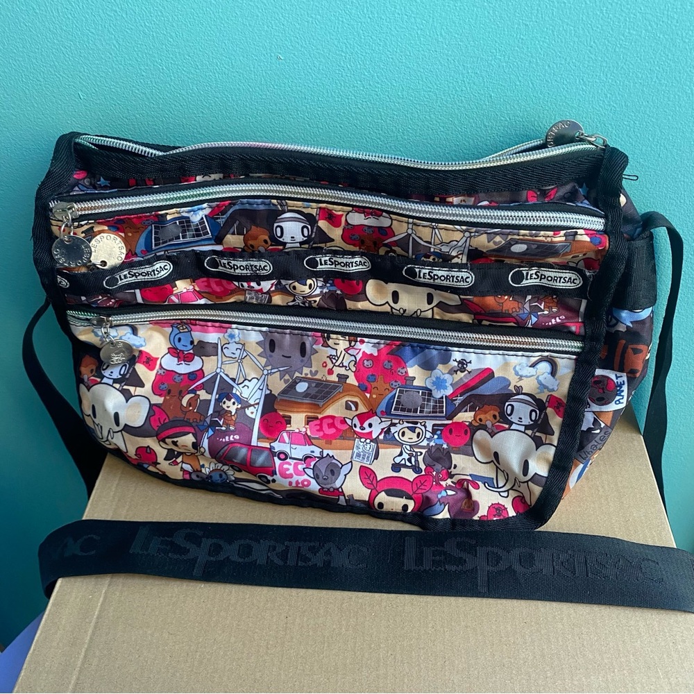 tokidoki X le sportsac Character-Print Crossbody Shoulder Bag with Black Strap